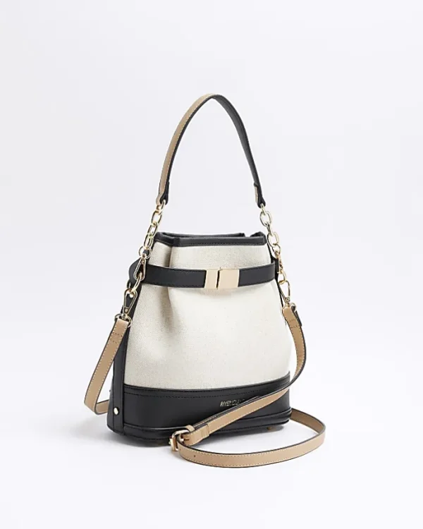 Cream canvas bucket cross body bag