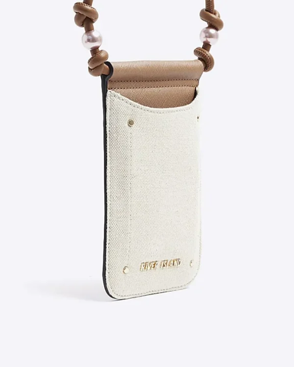 Cream canvas phone cross body bag