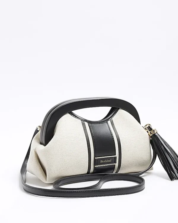 Cream canvas stripe clutch bag