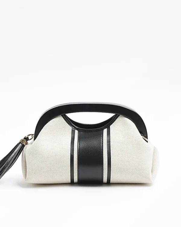 Cream canvas stripe clutch bag