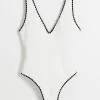 Cream crinkle Whipstitch Swimsuit