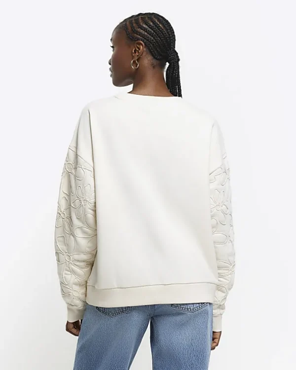 Cream embroidered floral sweatshirt