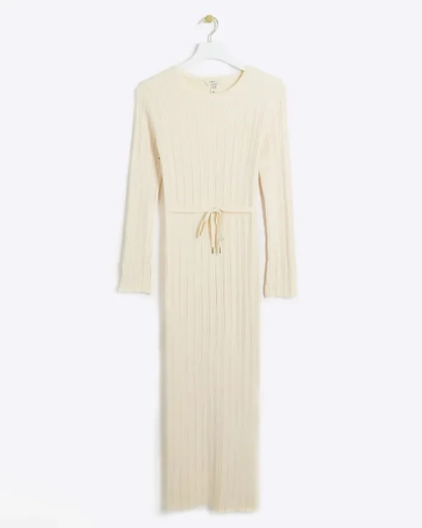 Cream knit rib jumper maxi dress