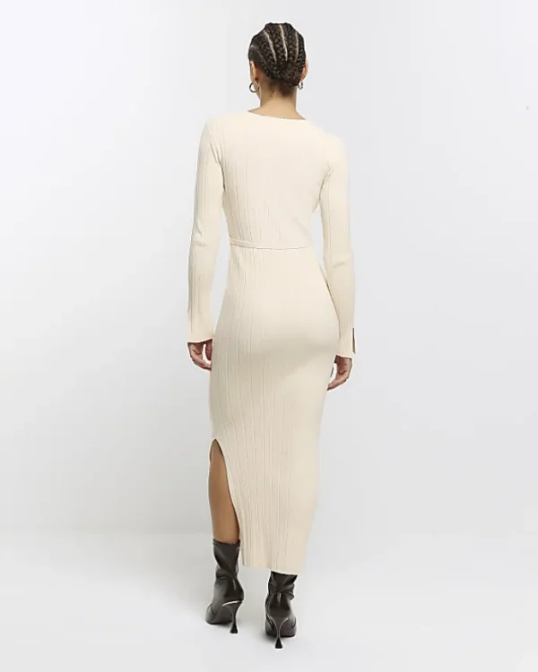 Cream knit rib jumper maxi dress