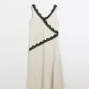 Cream lace trim slip midi dress