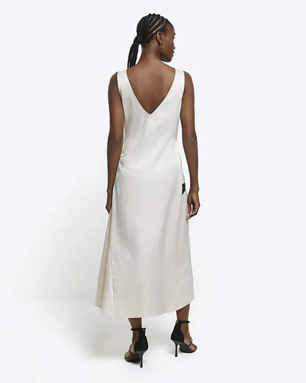 Cream lace trim slip midi dress