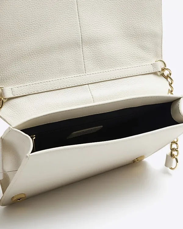 Cream leather studded cross body bag