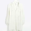 Cream metallic stripe beach shirt