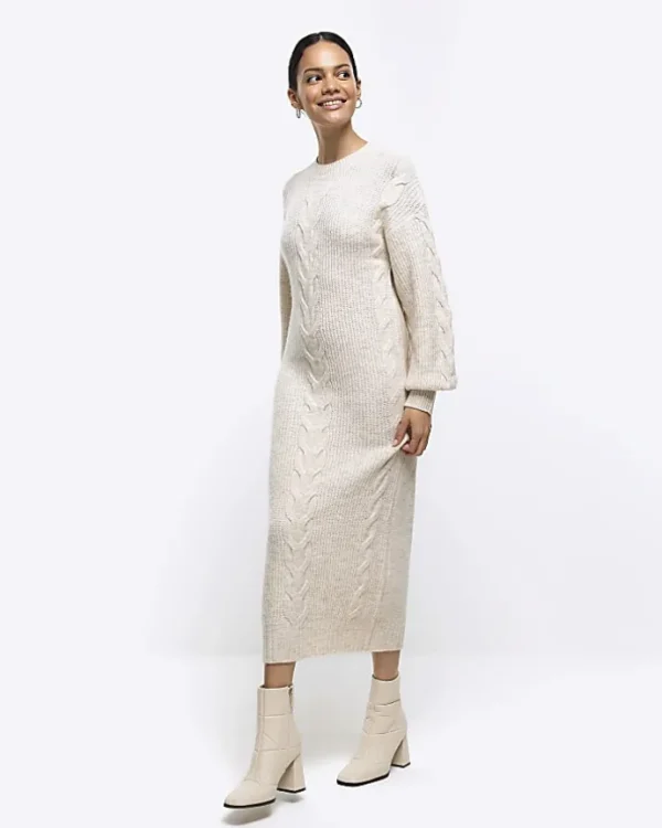 Cream plait jumper midi dress