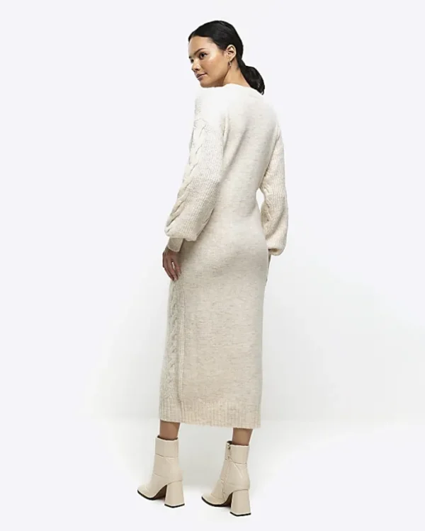 Cream plait jumper midi dress