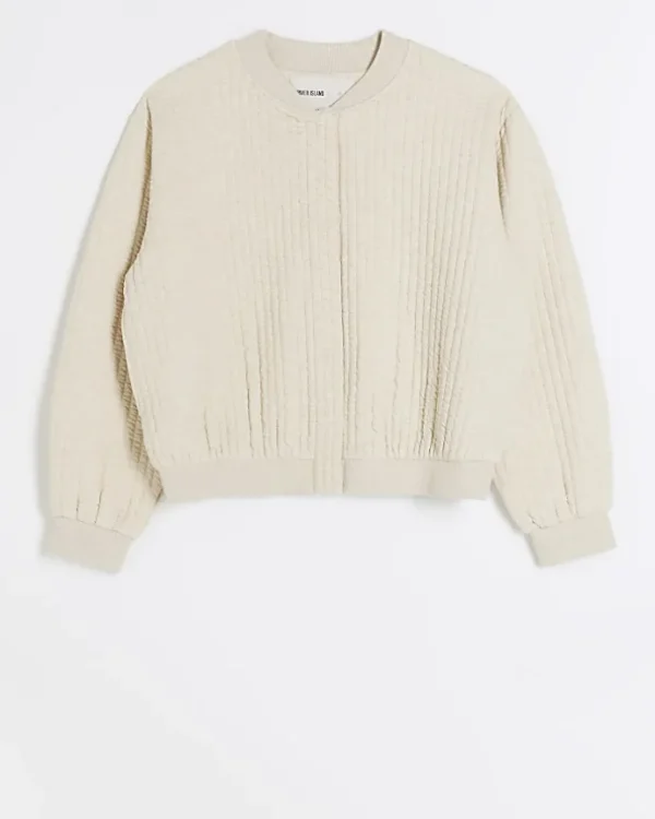 Cream quilted bomber sweatshirt