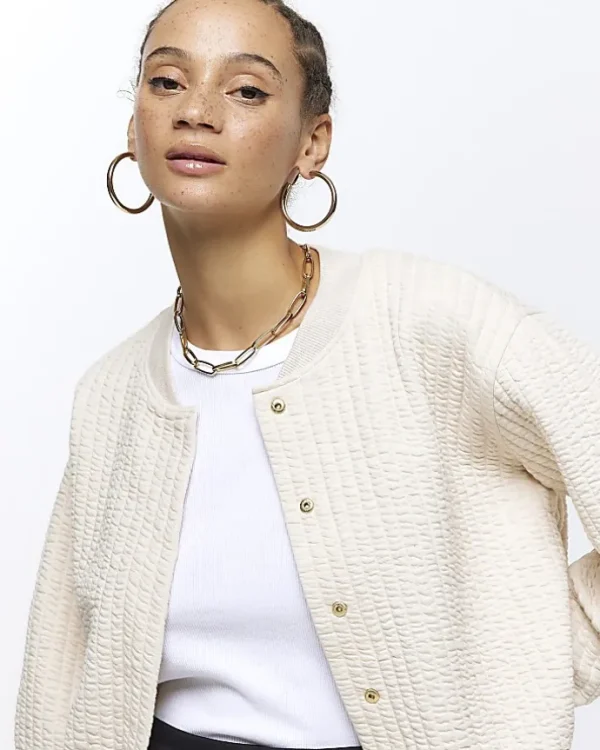 Cream quilted bomber sweatshirt