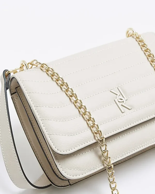 Cream quilted chain shoulder bag