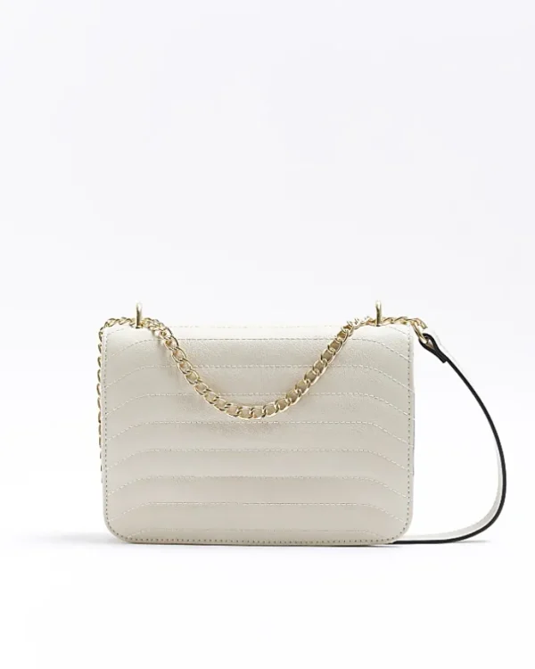 Cream quilted chain shoulder bag