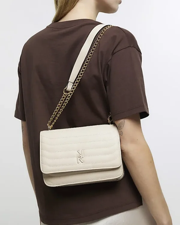 Cream quilted chain shoulder bag