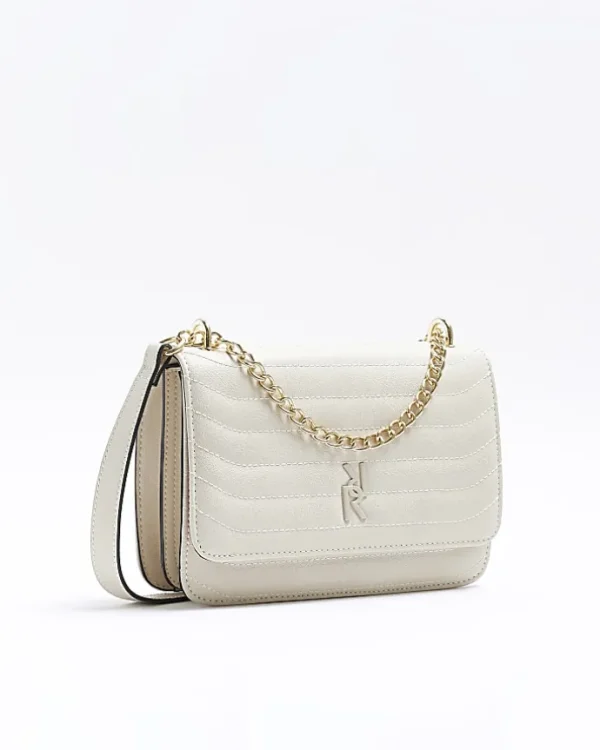 Cream quilted chain shoulder bag