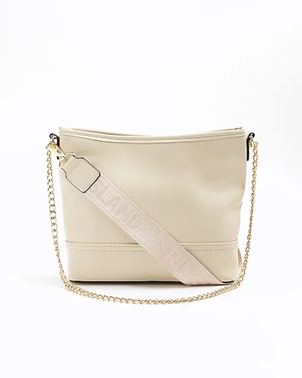 Cream raffia chain cross body bag