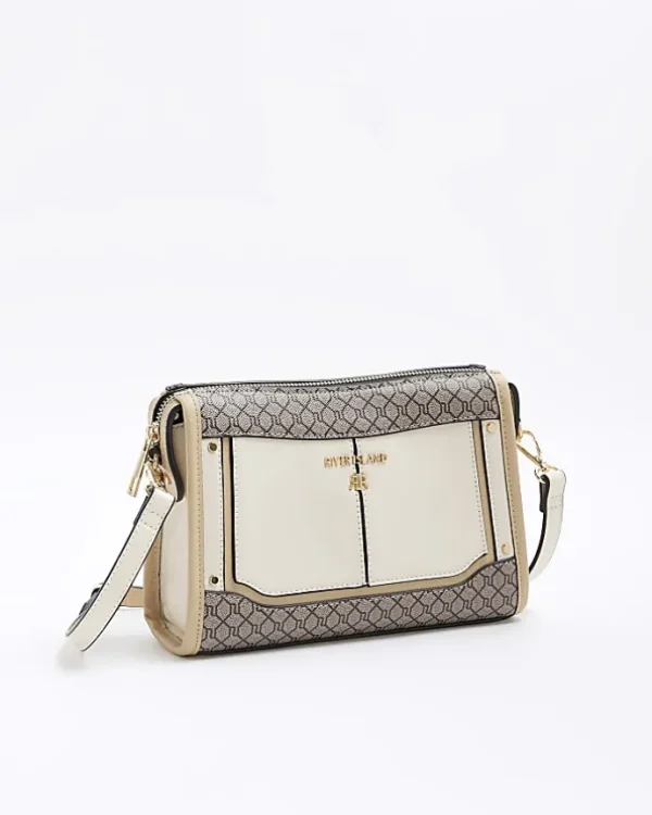 Cream RI monogram panel cross body bag