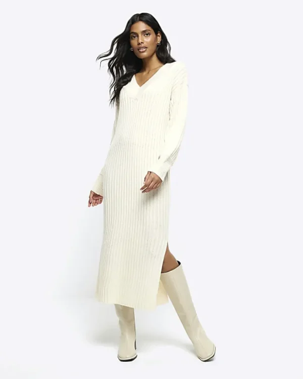 Cream rib jumper maxi dress