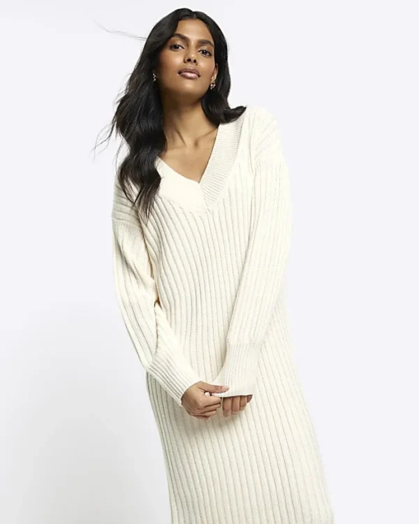 Cream rib jumper maxi dress