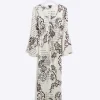 Cream satin floral belted slip midi dress