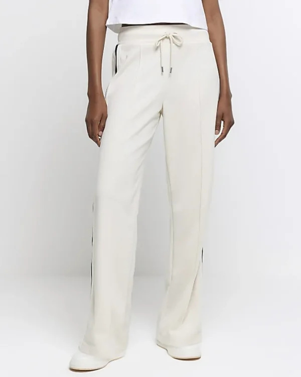 Cream side stripe wide leg joggers