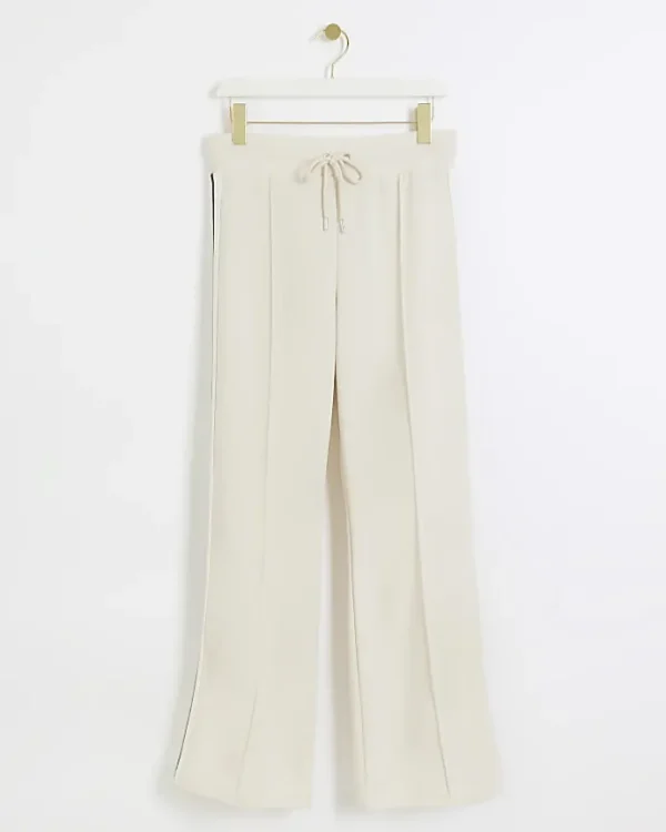 Cream side stripe wide leg joggers