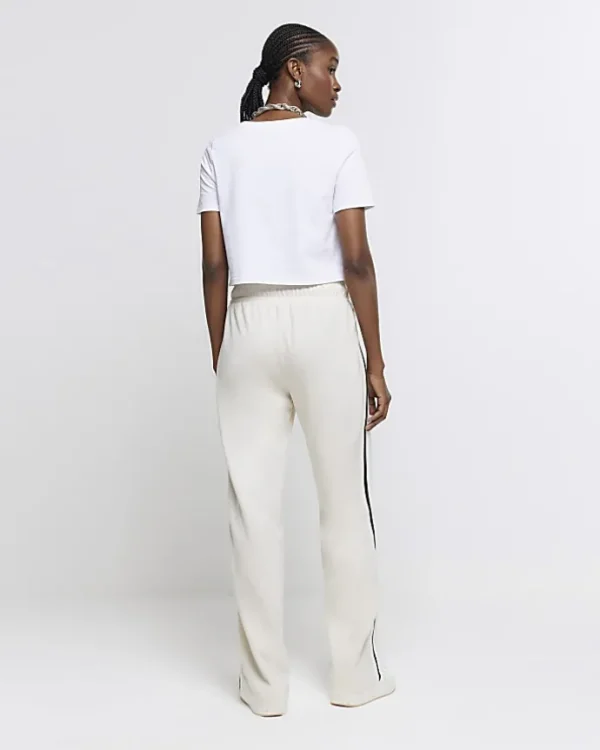 Cream side stripe wide leg joggers