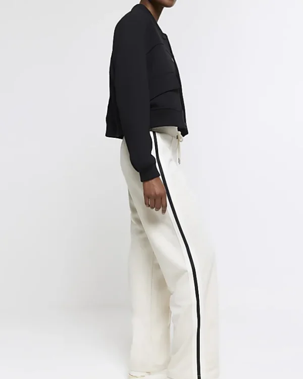 Cream side stripe wide leg joggers