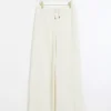 Cream textured wide leg trousers