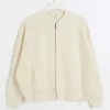 Cream zip up bomber sweatshirt