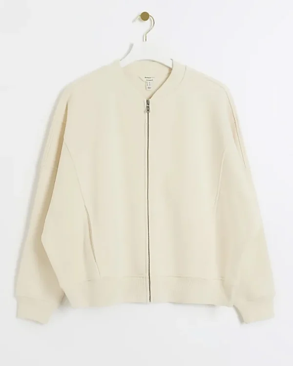 Cream zip up bomber sweatshirt