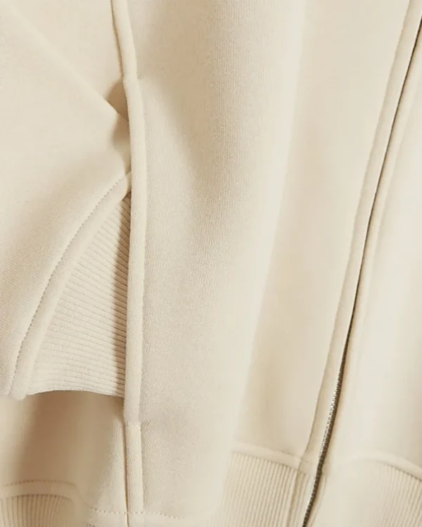 Cream zip up bomber sweatshirt