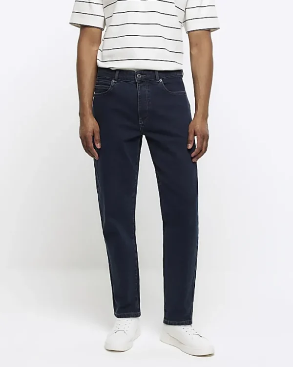 Dark blue tapered fit jeans