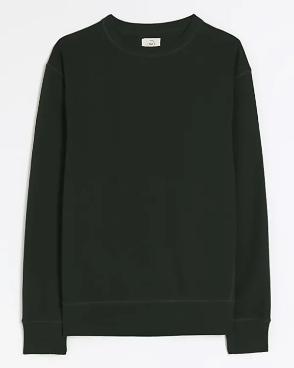 Dark green regular fit plain sweatshirt