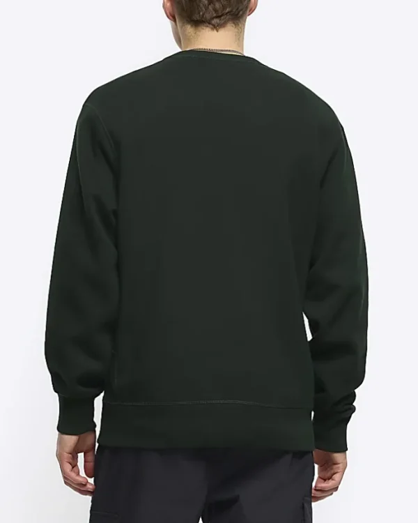 Dark green regular fit plain sweatshirt