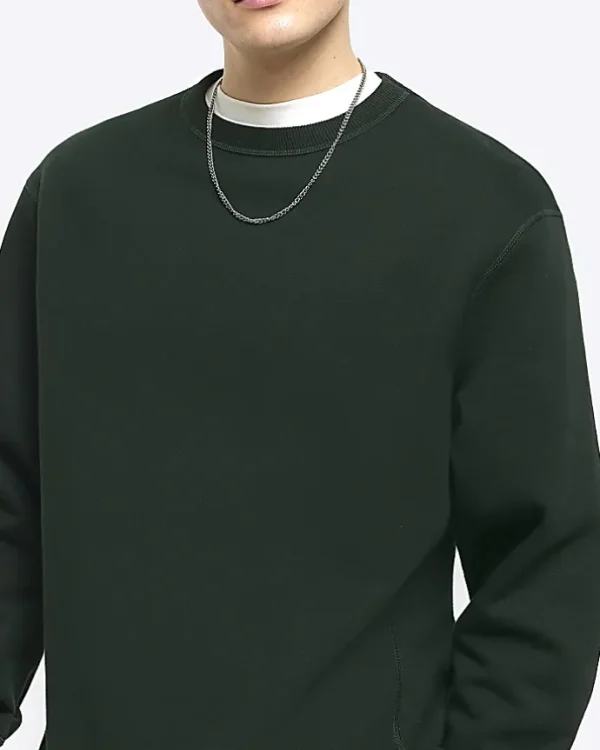 Dark green regular fit plain sweatshirt