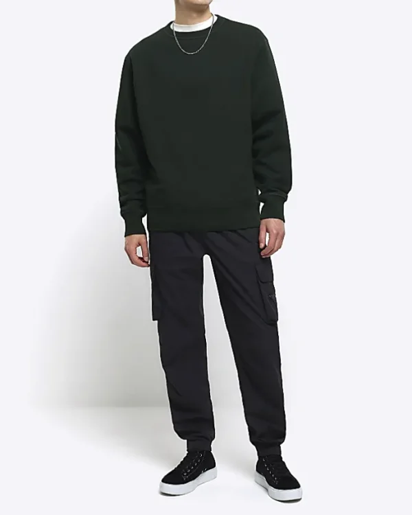 Dark green regular fit plain sweatshirt