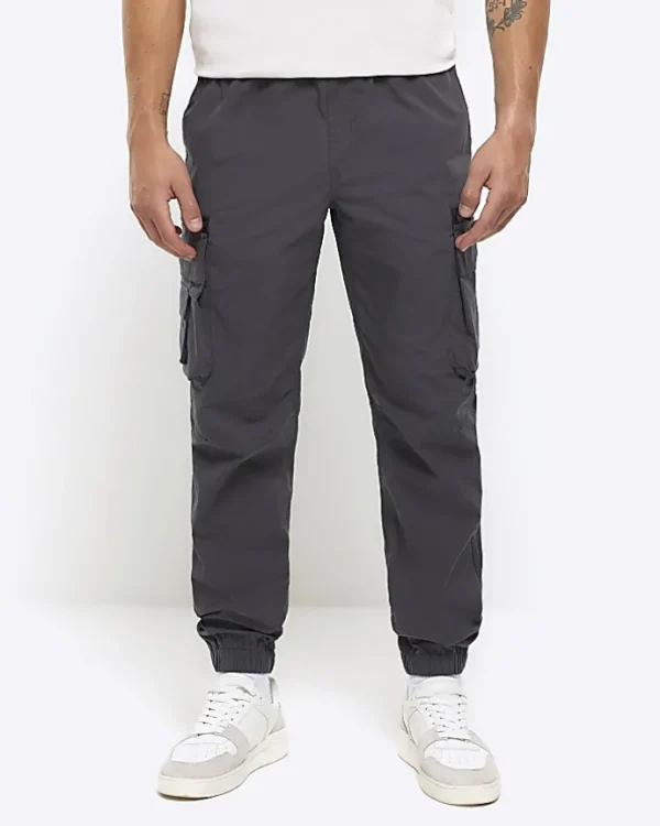 Dark grey regular fit cargo trousers