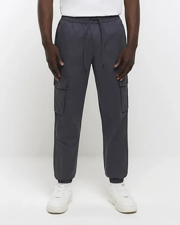 Dark grey regular fit cargo joggers