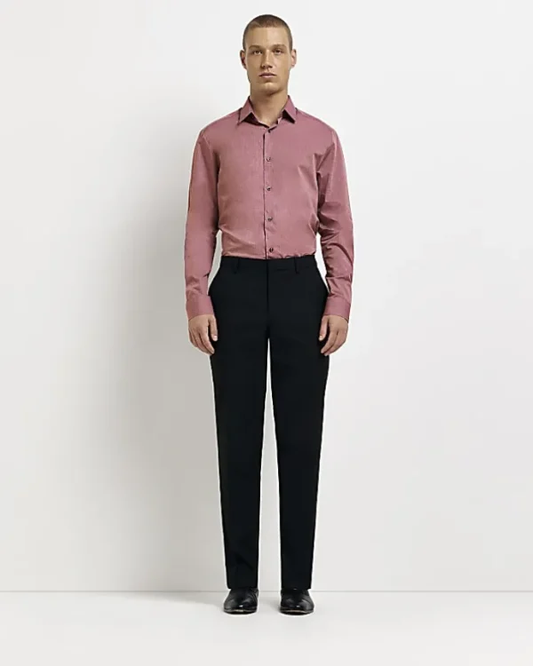 Dark pink slim fit long sleeve shirt