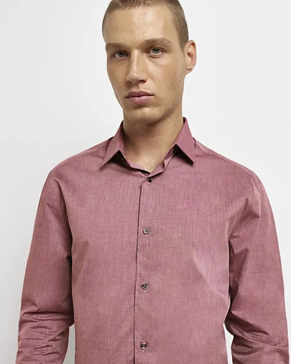 Dark pink slim fit long sleeve shirt