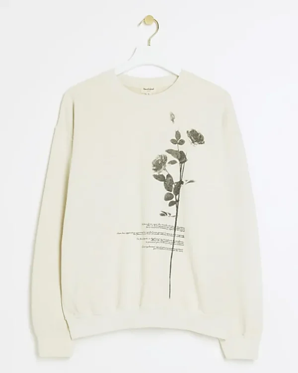 Ecru floral graphic sweatshirt