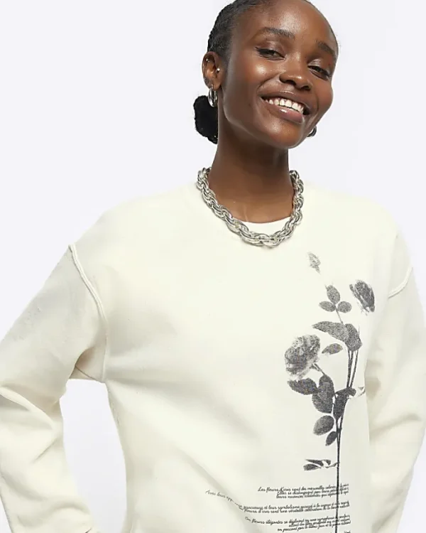 Ecru floral graphic sweatshirt