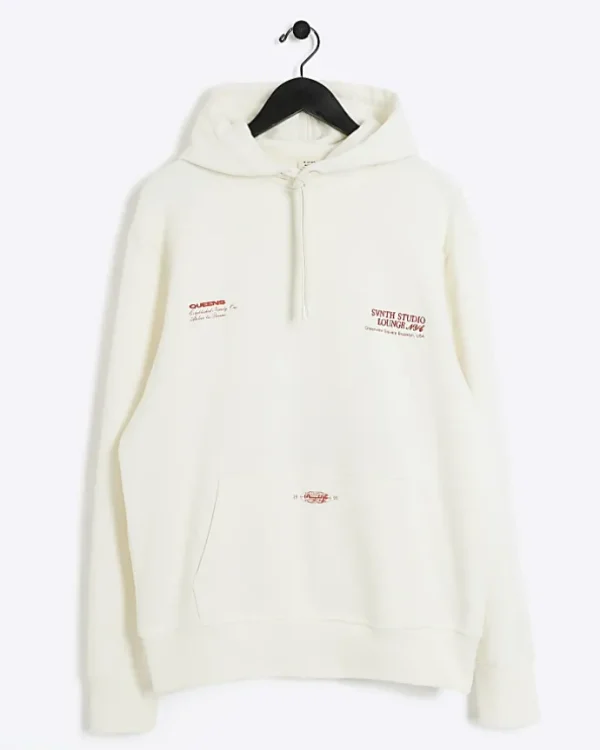 Ecru regular fit embossed graphic hoodie