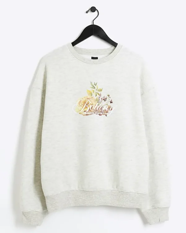 Ecru regular fit floral graphic sweatshirt