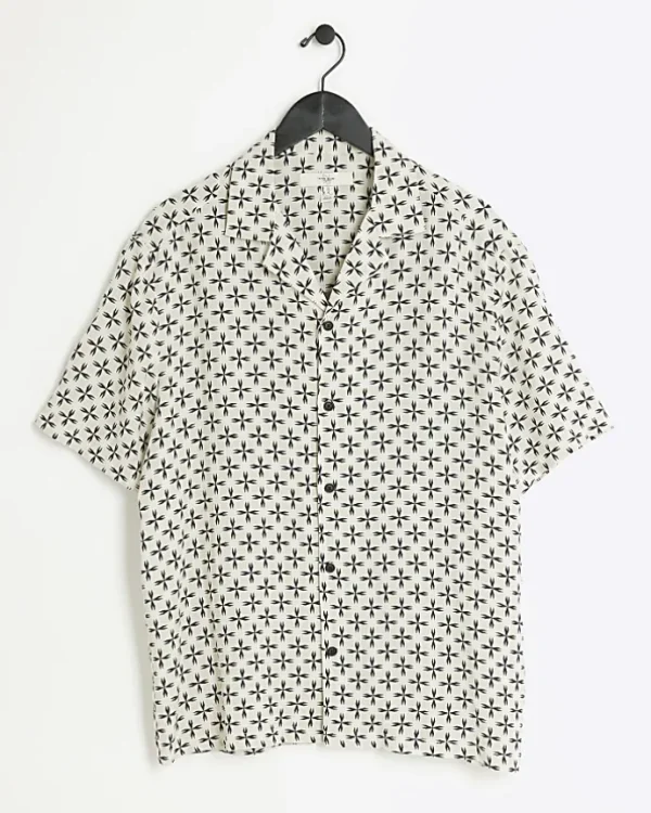 Ecru regular fit geometric revere shirt