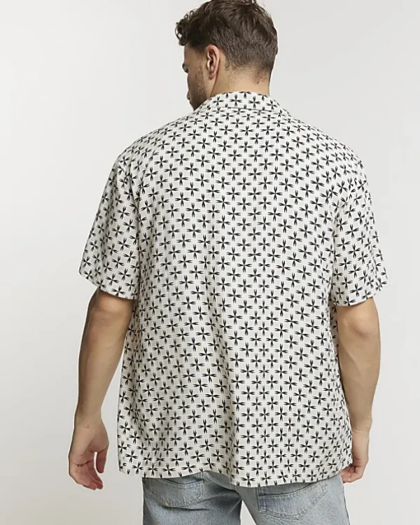 Ecru regular fit geometric revere shirt