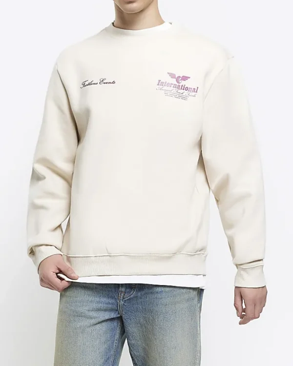 Ecru regular fit graphic sweatshirt