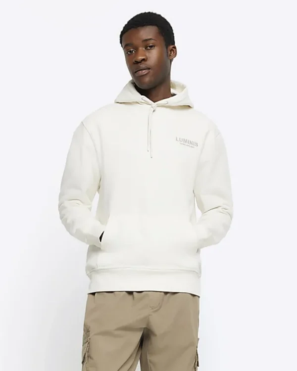 Ecru regular fit graphic hoodie